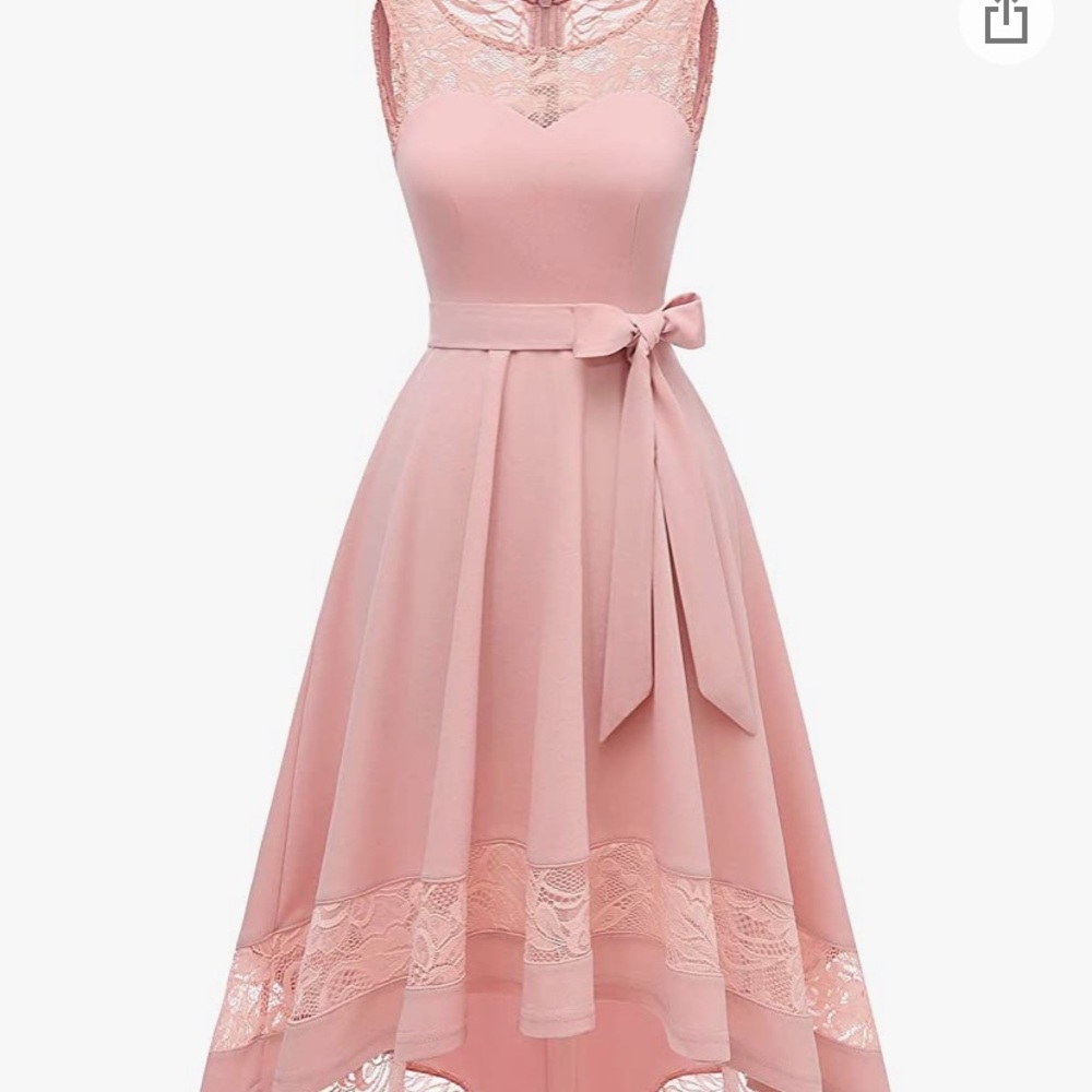 Blush colored sleeveless hi lo dress